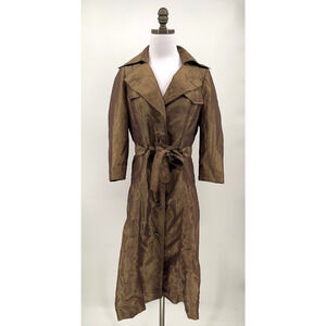 Rickie Freeman Teri Jon Green Satin Silk Tie Waist Dress Coat Jacket Sz 6